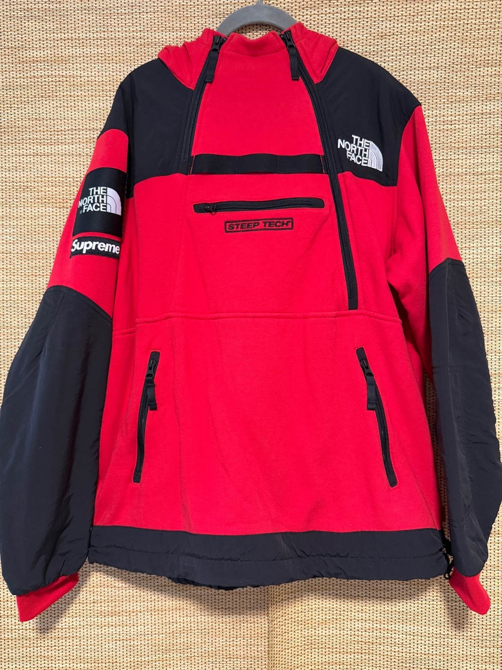 Supreme x The North Face Collab: Red & Black Steep Tech Sleeve Patch Pullover
